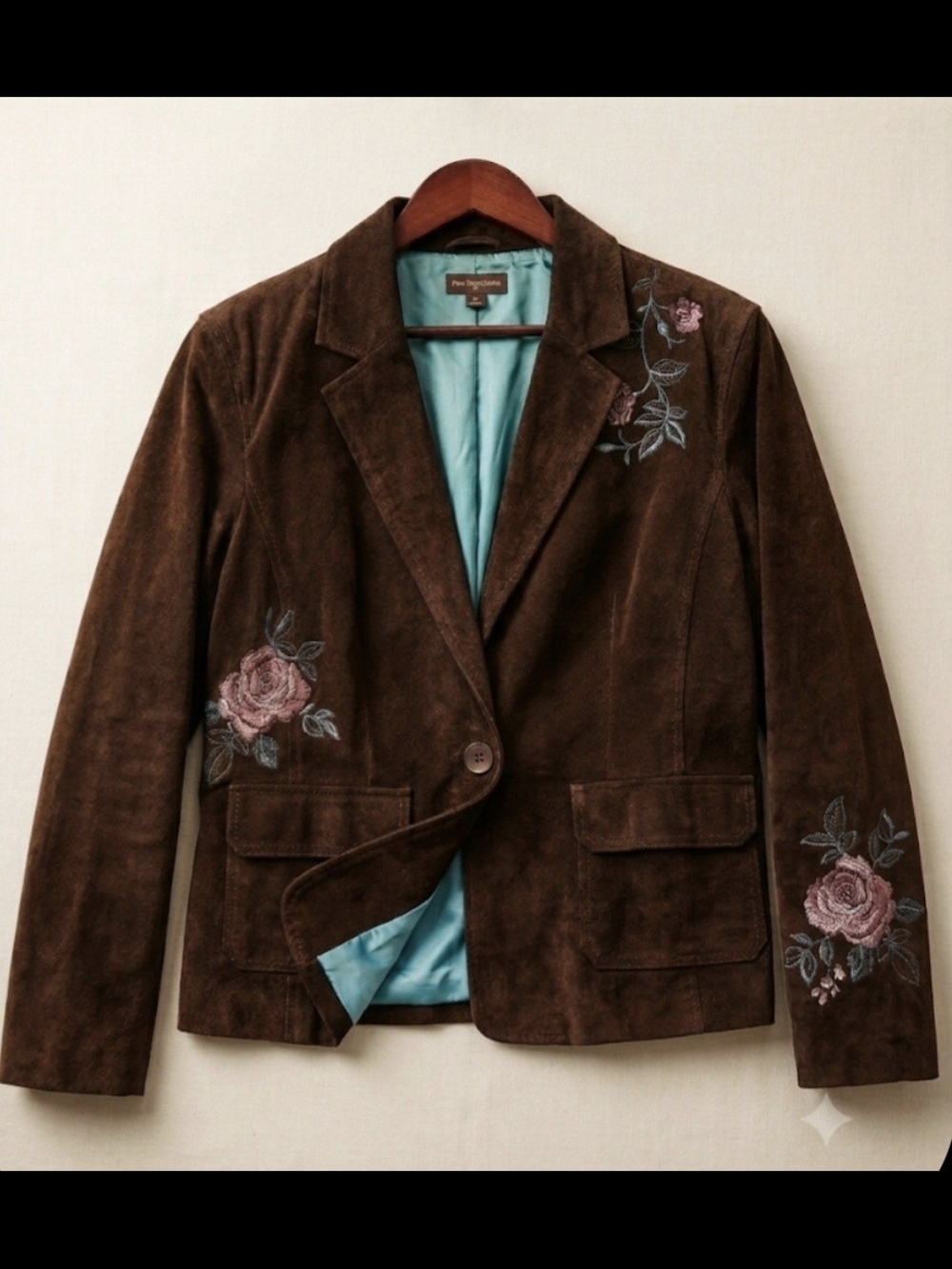 TRENDY Women's Embroidered Brown Real Suede Blazer Jacket 14